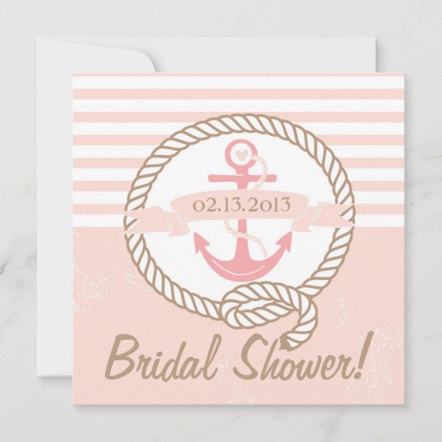 Rosa Anchor Nautical Bridal Dusche Einladung (Vorderseite)