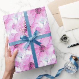 Rosa Anemon botanische Aquarellkunst Geschenkpapier