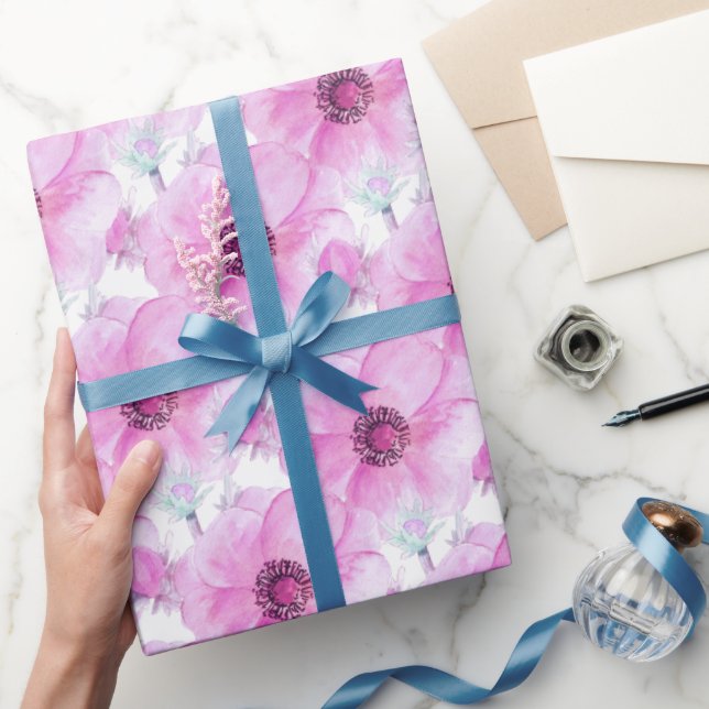 Rosa Anemon botanische Aquarellkunst Geschenkpapier (Schenken)