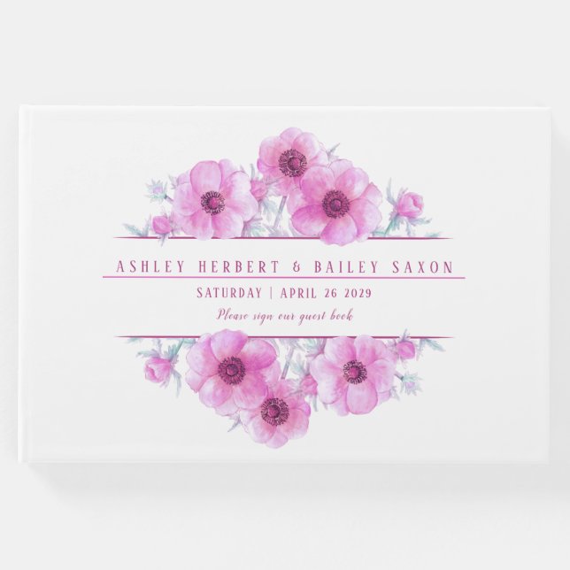 Rosa Anemone Aquarell Hochzeitsbuch Gästebuch (Vorderseite)