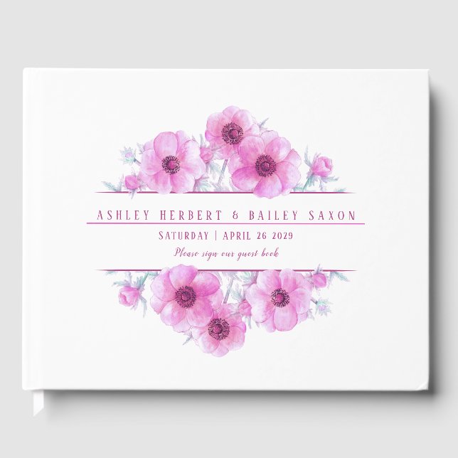 Rosa Anemone Aquarell Hochzeitsbuch Gästebuch (Vorderseite)
