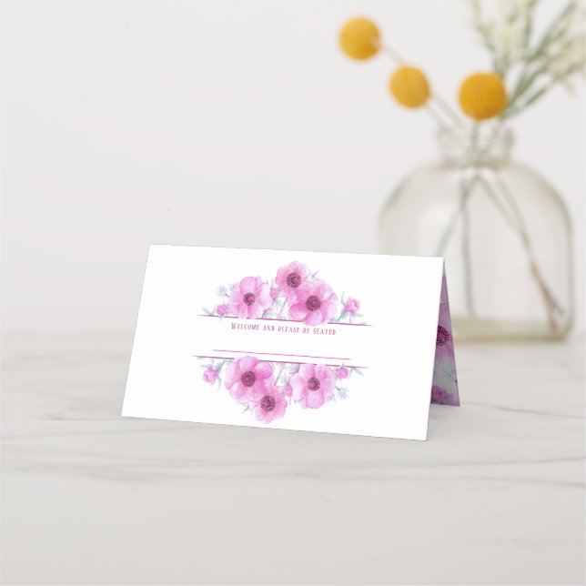 Rosa Anemone Aquarellkarte Hochzeitskarten Platzkarte (Vorderseite)