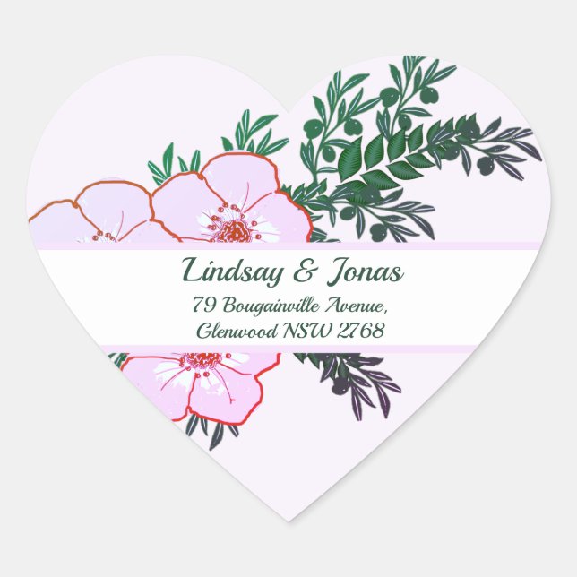 Rosa Anemone Rücksendeadresse Herz-Aufkleber (Vorderseite)