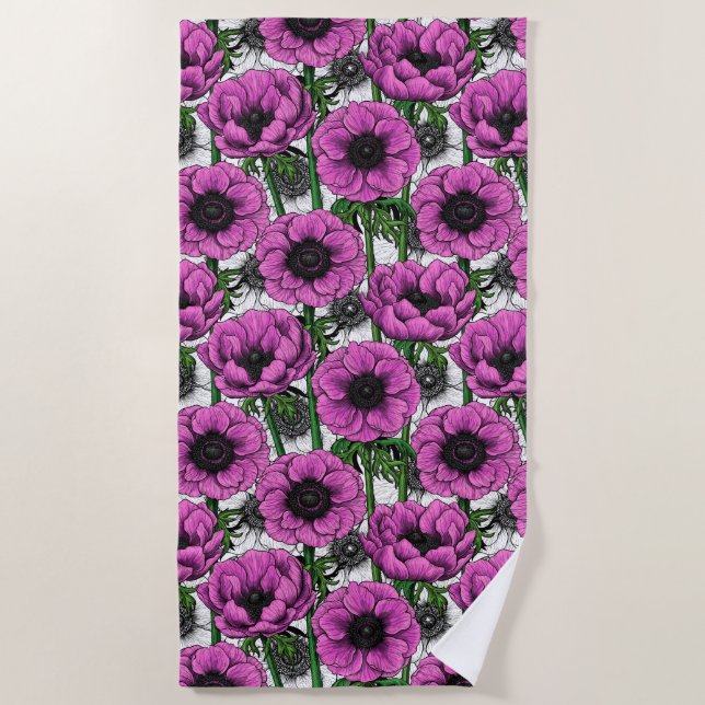 Rosa Anemone Strandtuch (Vorderseite)