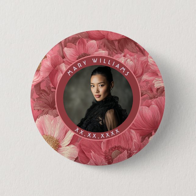 Rosa Anemonen Geburtstagsgeschenk für Tochter Button (Vorderseite)