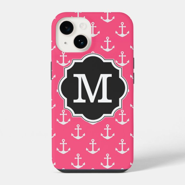 Rosa Anker Muster Monogramm iPhone Hülle (Rückseite)
