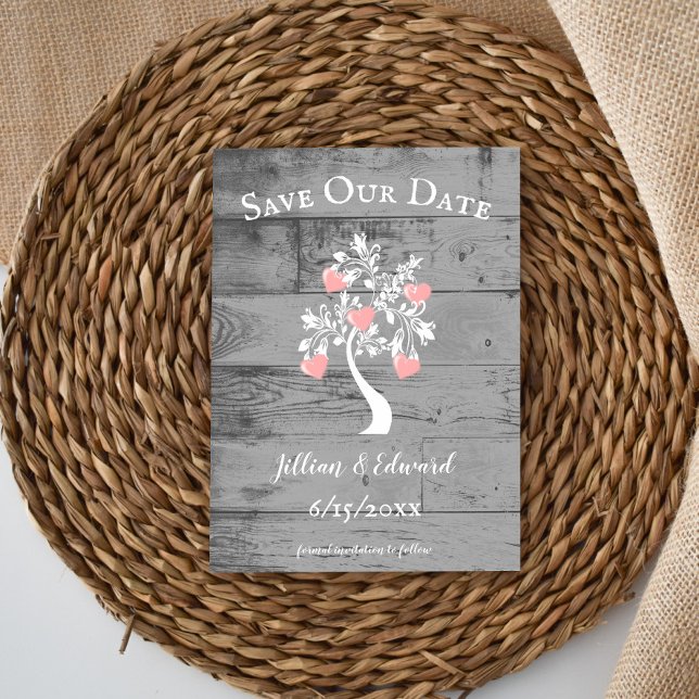 Rosa Ankündigung Datum freihalten (Pink Tree of Hearts Save the Date)