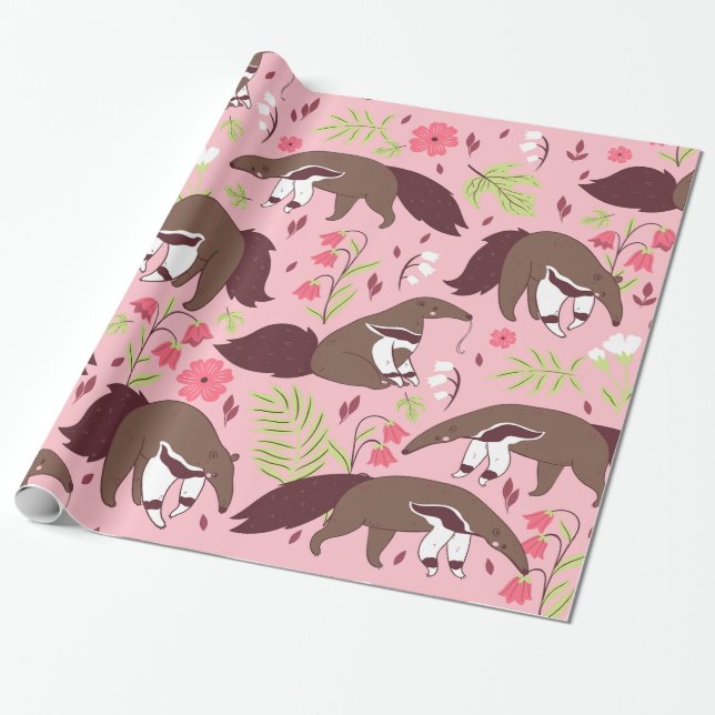 Rosa Anteater süße Tier Geschenkpapier (Ungerollt)