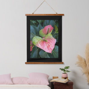Rosa Anthurium blüht mit schwarzer Grenze Wandteppich Mit Holzrahmen