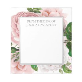 Rosa antike Blume vom Schreibtisch aus Notizblock