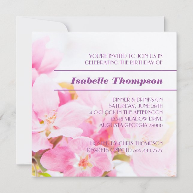 Rosa Apfelblüten Geburtstagsparty Einladung (Vorderseite)