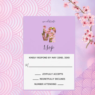 Rosa Apfelblüten Lavendelbesatz LIEBE RSVP Karte