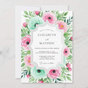 Rosa Aqua Ätherische Florale Hochzeit Einladung