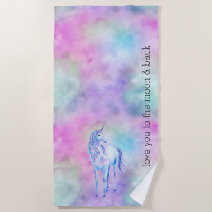 Rosa Aqua Lila Weißes Einhorn Strandtuch