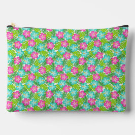 ROSA AQUA TROPISCHE HIBISKUSBLÜTEN & GRÜNE BLÄTTER ZUBEHÖRTASCHE