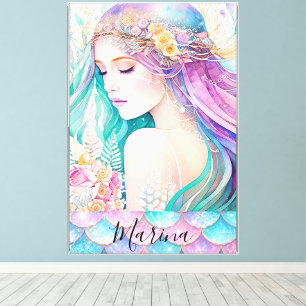 Rosa, Aqua- und Lila-ätherisches florales Meerjung Leinwanddruck