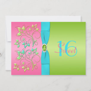Rosa, Aqua und Limone 16. Geburtstag-Einladung Einladung