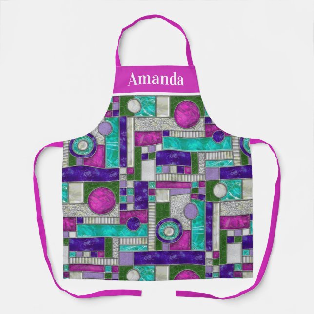 Rosa Aquamarin Art Dékettglas Schürze (Vorderseite)