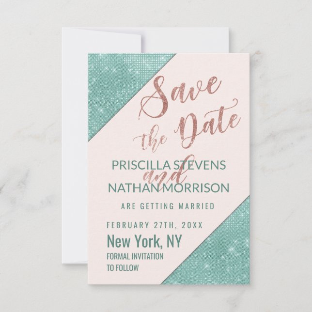 Rosa Aquamarin Blue Imitats Glitzer Sequel Save th The Date (Vorderseite)