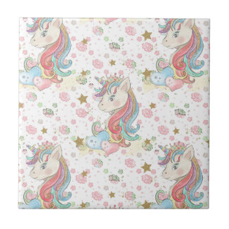 Rosa Aquamarin Gelb Einhorn farbig Fliese