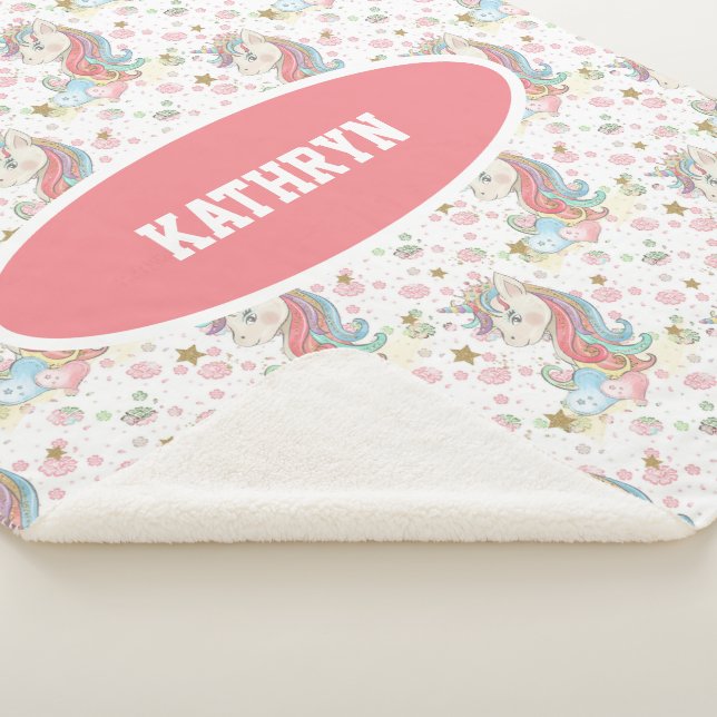 Rosa Aquamarin Gelb Einhorn farbig Sherpadecke (3/4)