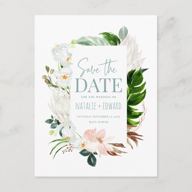 Rosa, aquamarin + orchid tropisches Foto Ankündigungspostkarte (Vorderseite)
