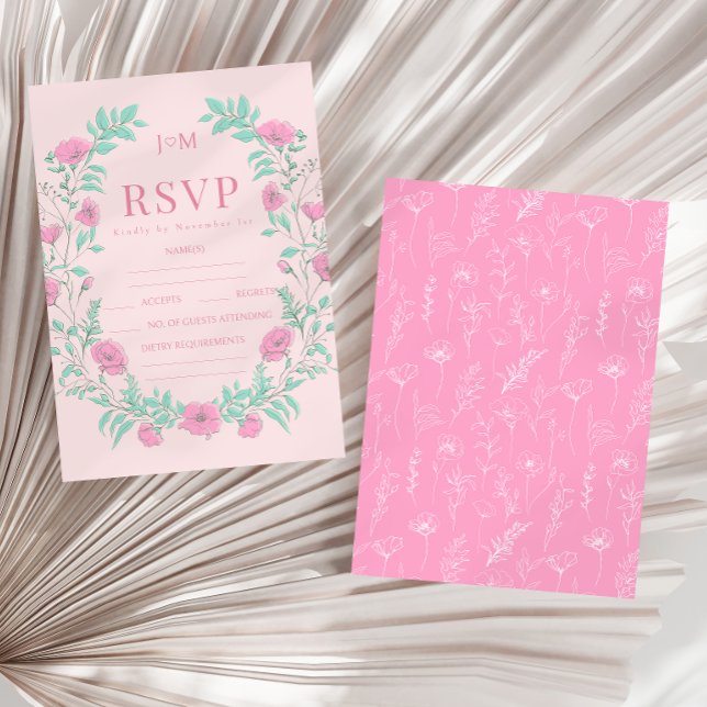 Rosa aquamarine grüne Blumenkirche RSVP Karte (Von Creator hochgeladen)