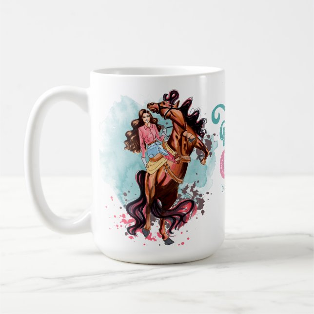 Rosa Aquamarine Vintage Cowgirl Horse Tasse (Links)
