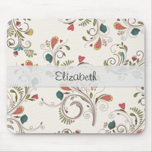 Rosa aquamariner gelber Blumen-Strudel genähtes Mousepad