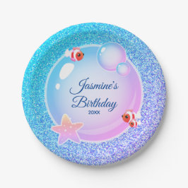 Rosa Aquamariner Glitzer Girly Mermaid Geburtstags Pappteller