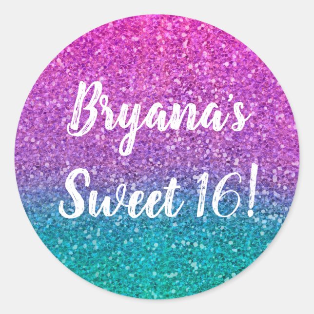 Rosa Aquamarines Aqua Blue & Lila Funkelnd Glitzer Runder Aufkleber (Vorderseite)