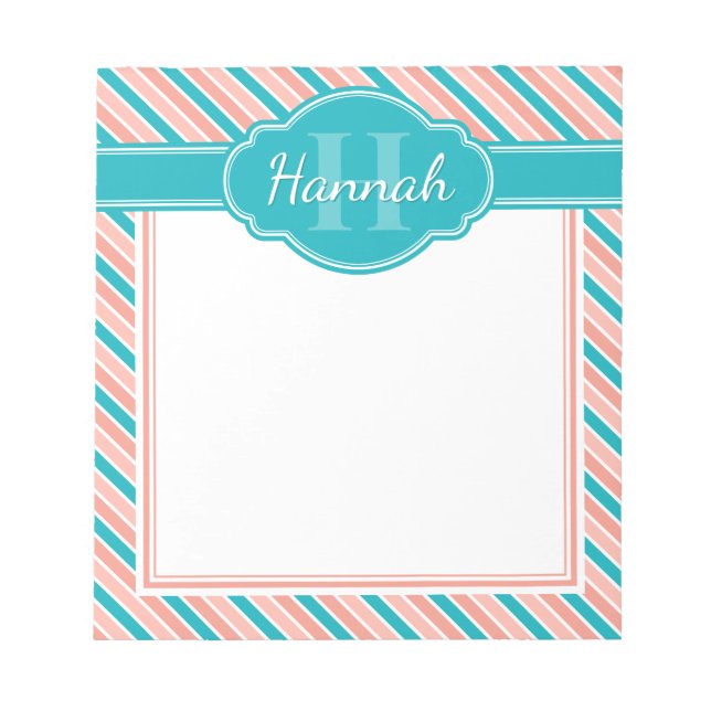 Rosa Aquamarines, feines Streifenmuster mit Monogr Notizblock (Vorderseite)