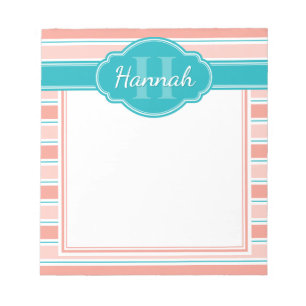rosa Aquamarines Streifenmuster Monogramm Notizblock