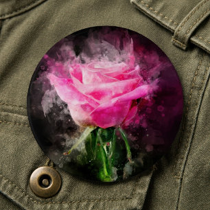 Rosa Aquarell auf schwarzem Hintergrund Button