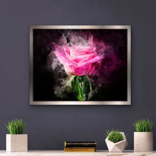 Rosa Aquarell auf schwarzem Hintergrund Fotodruck