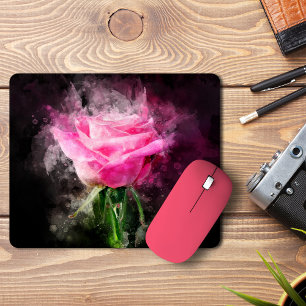 Rosa Aquarell auf schwarzem Hintergrund Mousepad