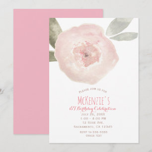 Rosa Aquarell Blume 1. Geburtstag Party Einladung