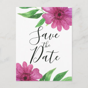 Rosa Aquarell Blume Blumenfeder Save the Date Ankündigungspostkarte