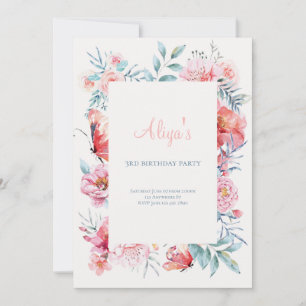 Rosa Aquarell Blume Girls Geburtstagsparty Einladung