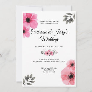 Rosa Aquarell Blume Hochzeitskarte Einladung