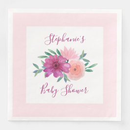 Rosa Aquarell Blume Kinderdusche Personalisiert Serviette