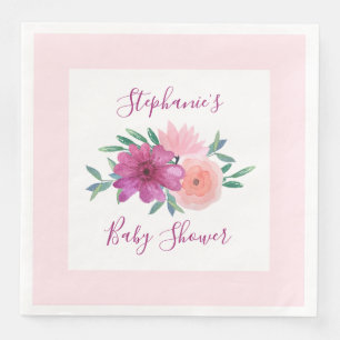 Rosa Aquarell Blume Kinderdusche Personalisiert Serviette