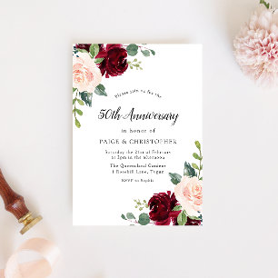 Rosa Aquarell Blumen 50. Hochzeitstag Einladung