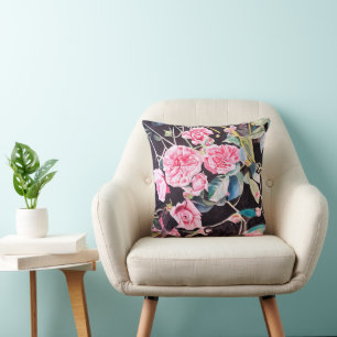 Rosa Aquarell-Blumen Blumenmalerei Kissen