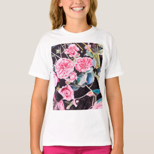 Rosa Aquarell-Blumen Blumenmalerei T-Shirt