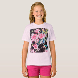 Rosa Aquarell-Blumen Blumenmalerei T-Shirt