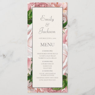 Rosa Aquarell Blumen Cream Hochzeitsmenü Menükarte