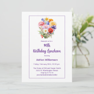 Rosa Aquarell-Blumen-Einladung zum 90. Geburtstag Einladung