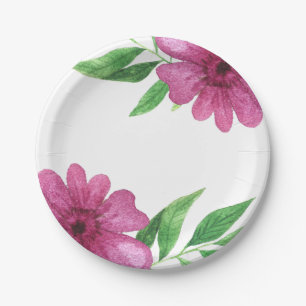 Rosa Aquarell-Blumen Floral Frühlings-Brautdusche Pappteller