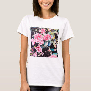 Rosa Aquarell Blumen Florale Malerei T-Shirt